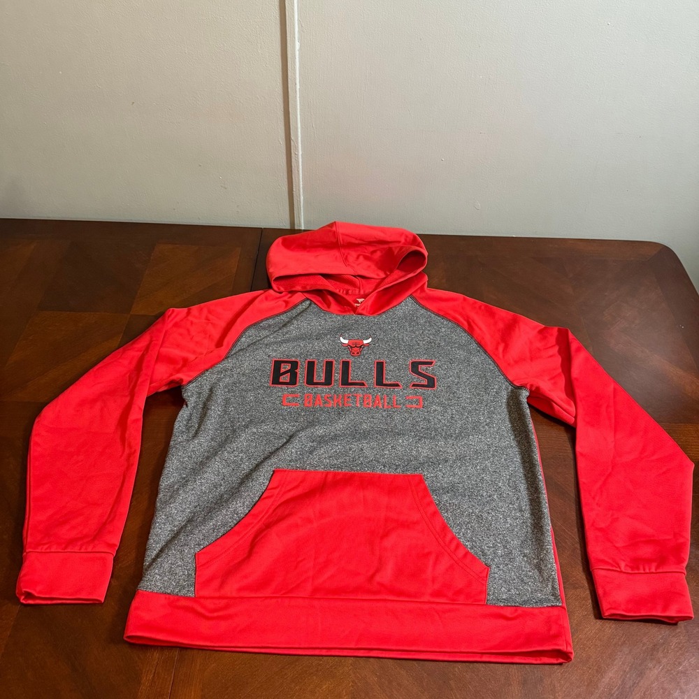 Fanatics Chicago Bulls Basketball Hoodie Gray Red Raglan Sleeve Men L G